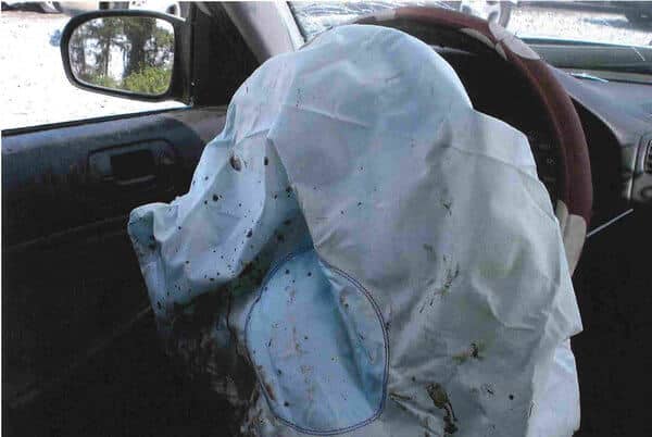Exploded Takata airbag in a Honda car