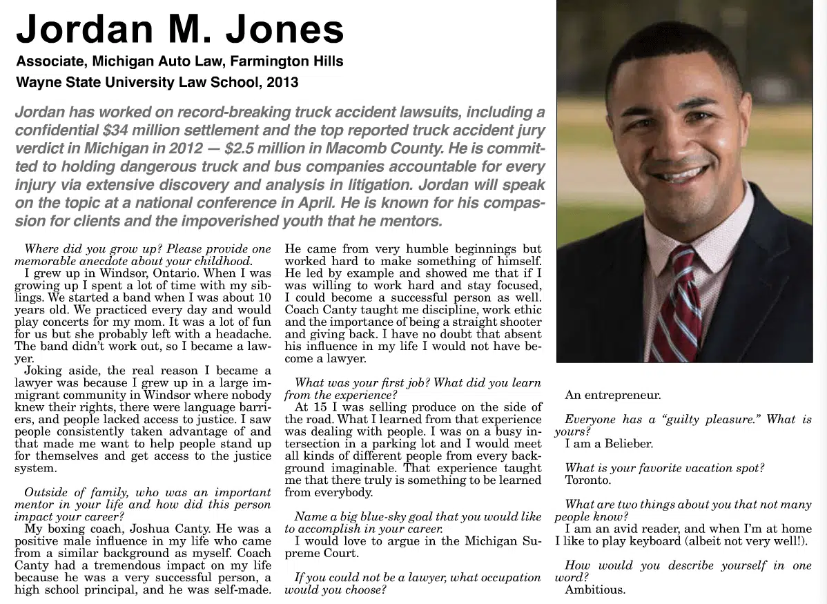 Jordan Jones, Michigan Lawyers Weekly 2015 Up and Coming Lawyer1