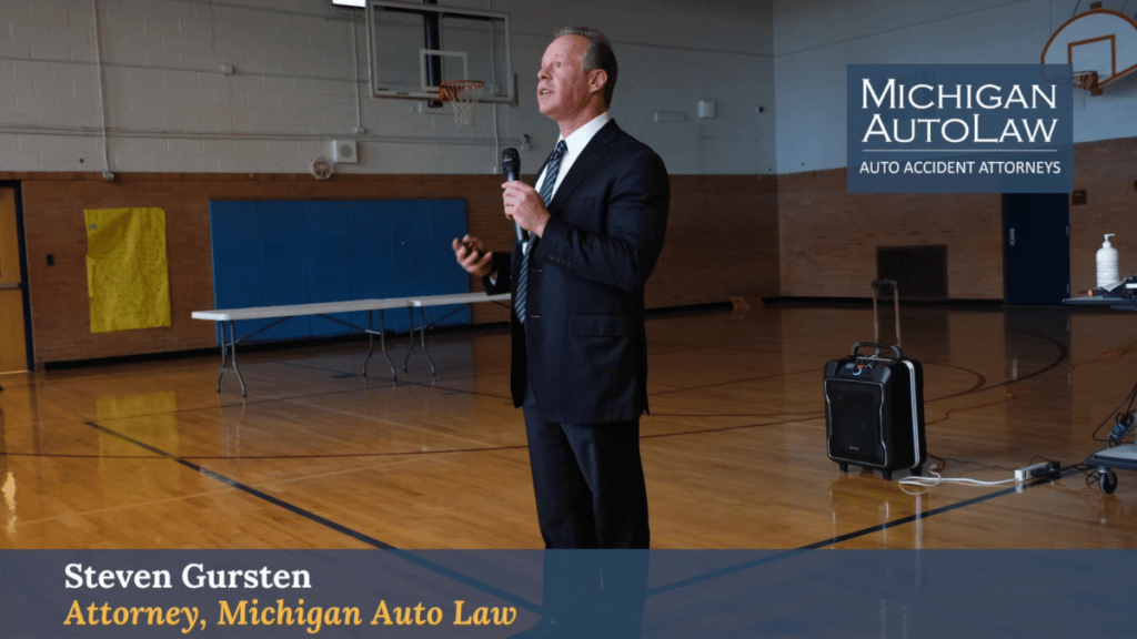Steven Gursten, attorney and President of Michigan Auto Law, speaking to Berkley High School about “What Teen Drivers Need to Know about the Dangers of Texting & Driving.” 