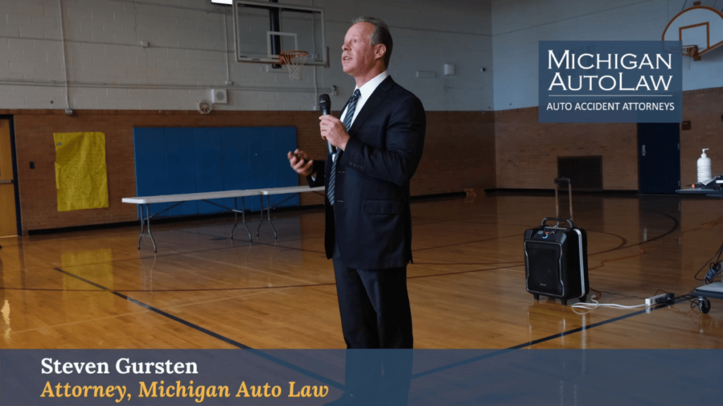 Steven Gursten, attorney and President of Michigan Auto Law, speaking to Berkley High School about “What Teen Drivers Need to Know about the Dangers of Texting & Driving.”