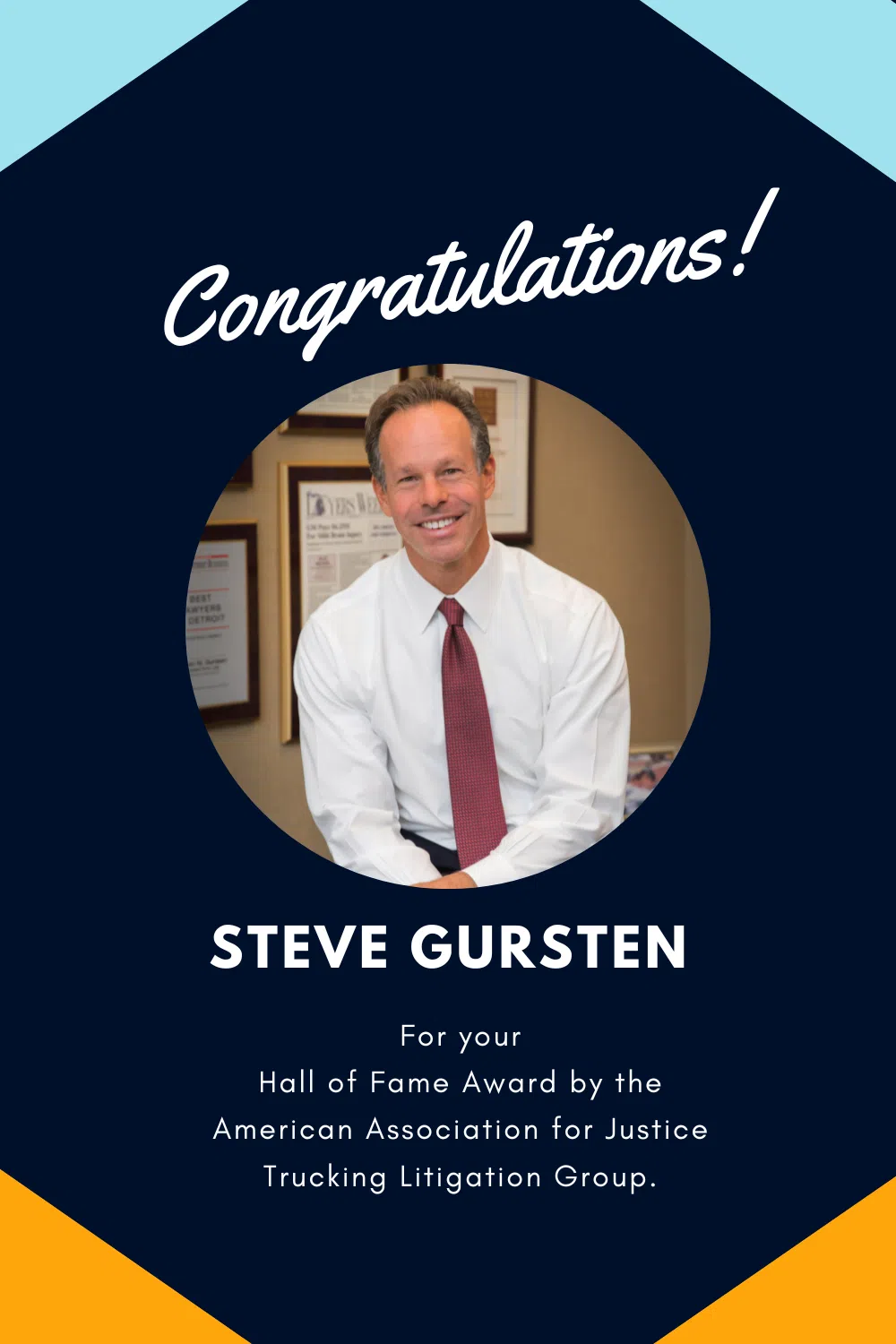 Michigan Auto Law Attorney Steven Gursten receives Hall of Fame Award