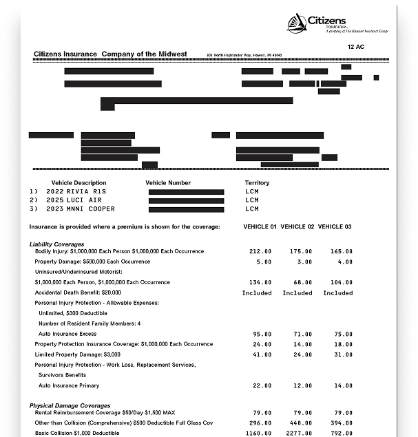Insurance declarations page example 1