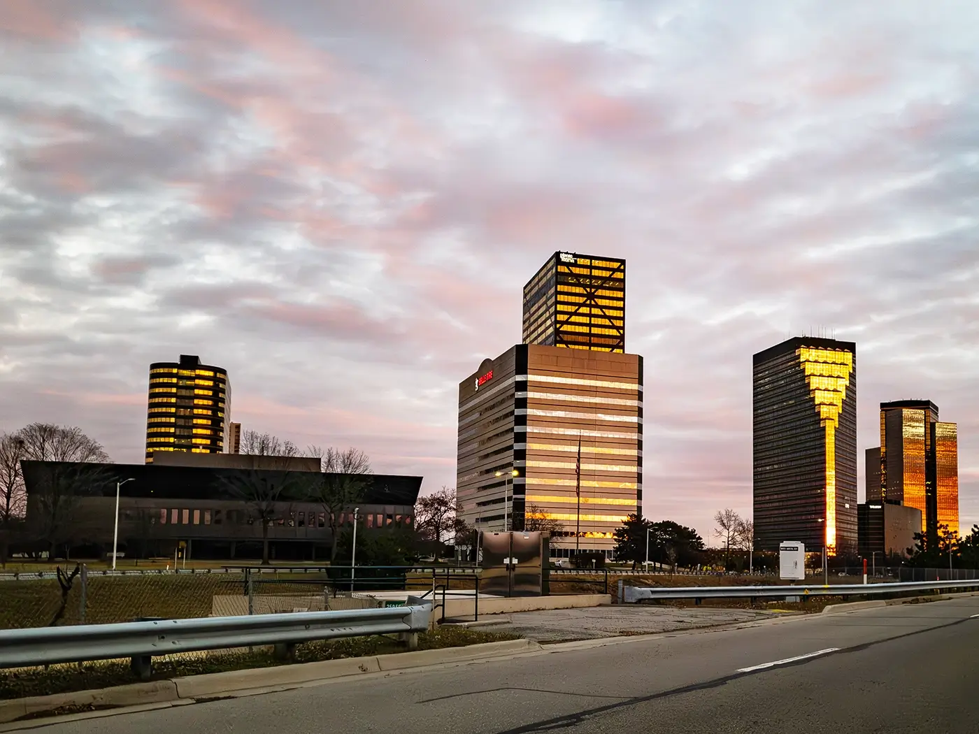 Downtown Southfield buildings helping illustrate the community served by a car accident lawyer in Southfield.