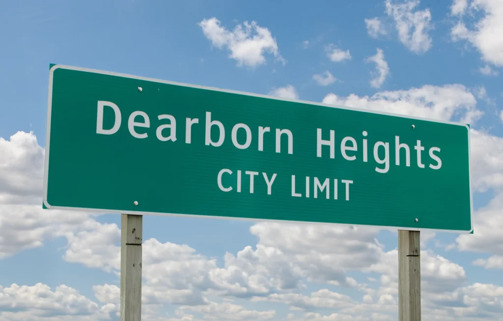 City limit sign in Dearborn Heights, where Michigan Auto Law helps drivers as an auto accident lawyer.