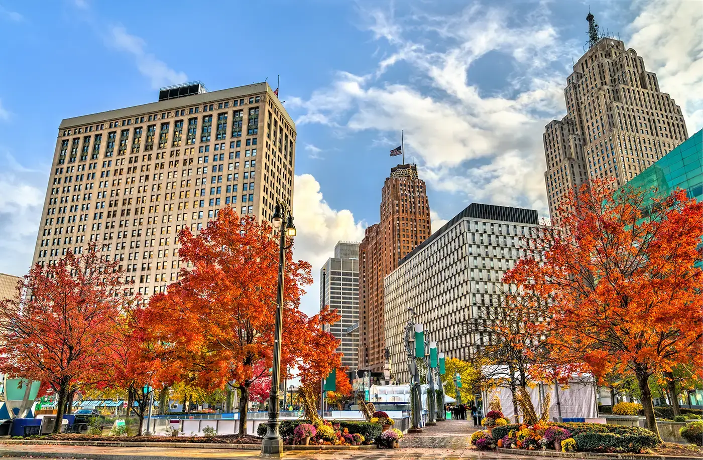 Detroit cityscape, depicting where Michigan Auto Law, a truck accident law firm in Detroit, is located.