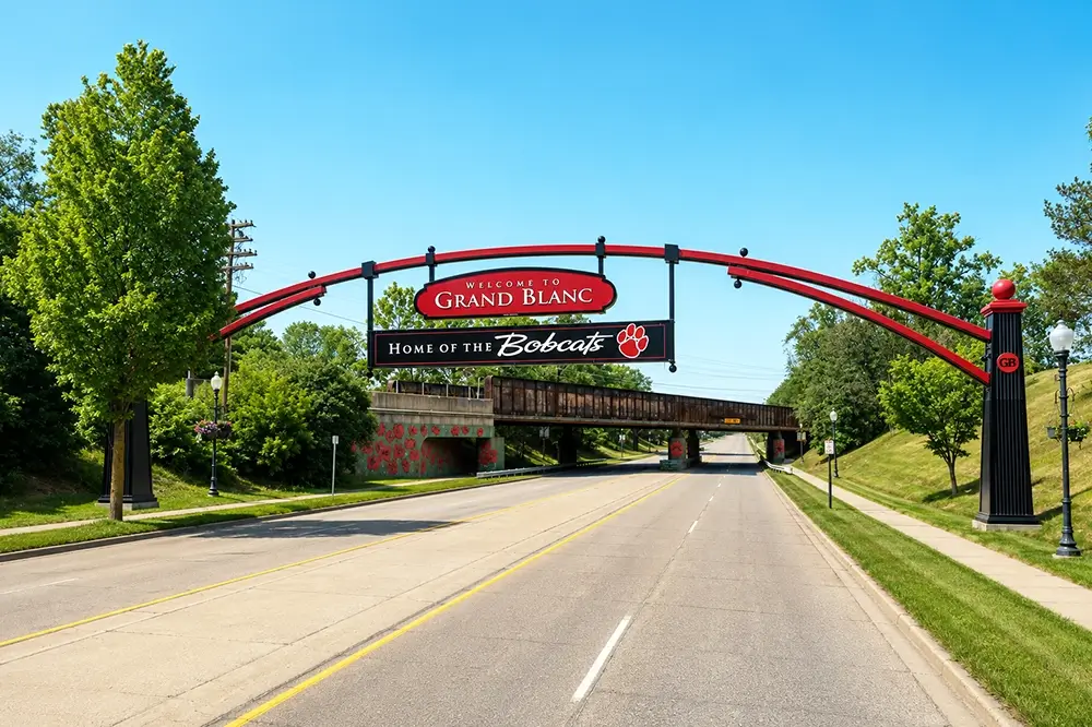 Grand Blanc street entrance tied to Michigan Auto Law’s car accident lawyer support.