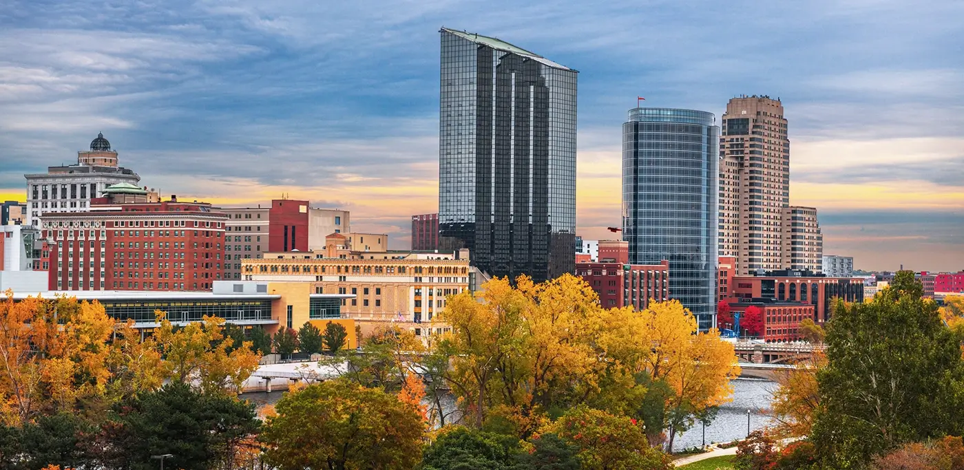 Downtown Grand Rapids skyline, representing where Michigan Auto Law provides wrongful death attorney services.